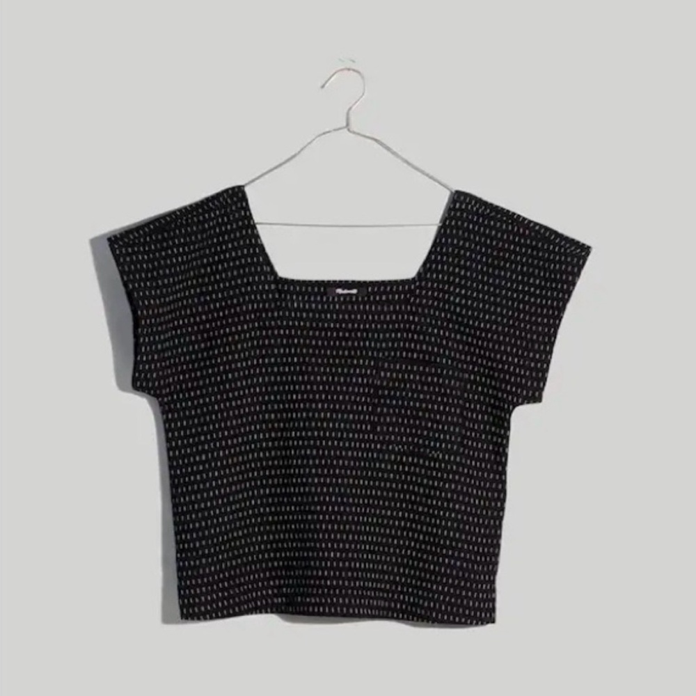 NWT Madewell Black Jacquard Square Neck Too. Black Size Medium. Stitch Pattern. - Picture 3 of 6